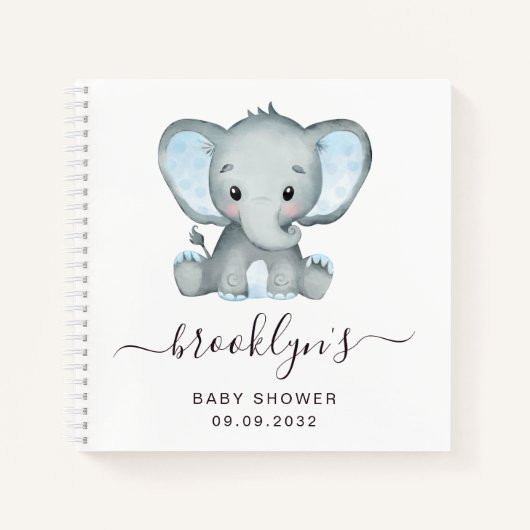 Baby shower gastboek | Blauwe olifant Notitieboek (Voorkant)
