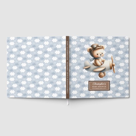 Baby shower Gastboek Boy Teddy Bear Pilot Blue Gastenboek (Volledig)
