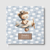 Baby shower Gastboek Boy Teddy Bear Pilot Blue Gastenboek (Voorkant)