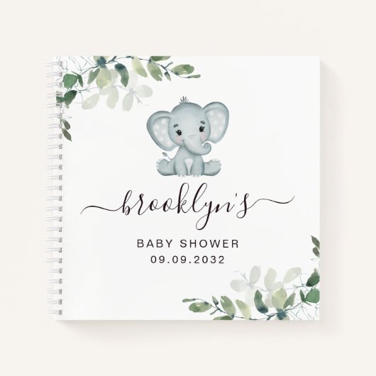 Baby shower gastboek | Elephant Eucalyptus Notitieboek (Voorkant)