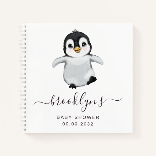Baby shower gastboek | Grijze pinguïn Notitieboek (Voorkant)