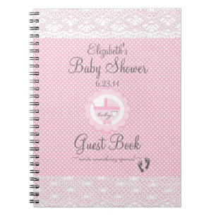 baby shower gastboek met roze Zwitserse Stippen Notitieboek