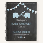 Baby shower Gastboek met Twin Boys Blue Elephants  Notitieboek (Voorkant)