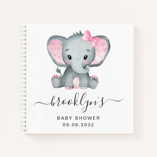 Baby shower gastboek | Roze olifant Notitieboek (Voorkant)