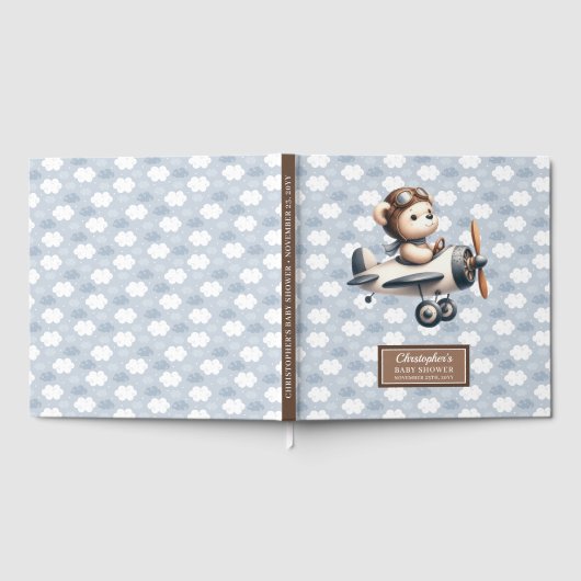 Baby shower Gastboek Schattige Teddy Bear Pilot Bl Gastenboek (Volledig)