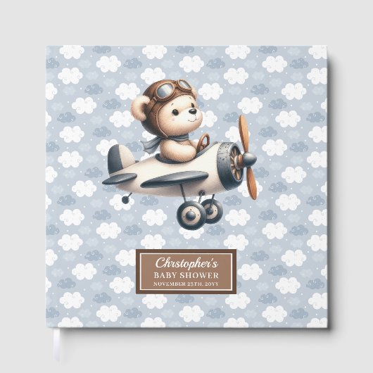 Baby shower Gastboek Schattige Teddy Bear Pilot Bl Gastenboek (Voorkant)