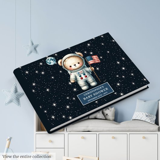 Baby shower Gastboek Teddy Bear Astronaut Boys Gastenboek