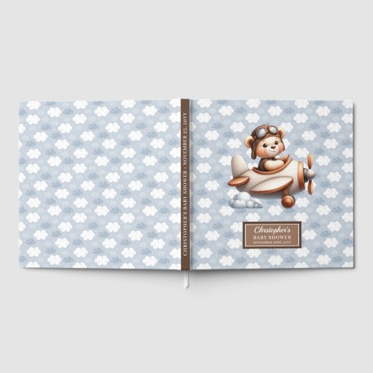 Baby shower Gastboek Teddy Bear Pilot Boy Decor Gastenboek (Volledig)