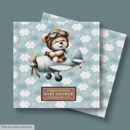 Baby shower Gastboek Teddy Bear Pilot Boy Decor Gastenboek