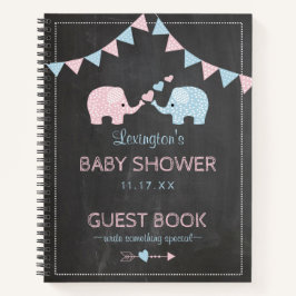 Baby shower Gastboek Twin Boy Girl Elephants | Notitieboek