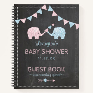 Baby shower Gastboek Twin Boy Girl Elephants   Notitieboek