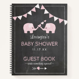 Baby shower Gastboek Twin Girls Pink Elephants | Notitieboek