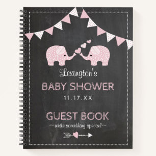 Baby shower Gastboek Twin Girls Pink Elephants   Notitieboek