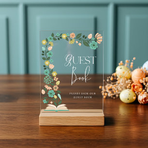 Baby shower Gastboek Voorjaar BloemenPasen Acryl Bord