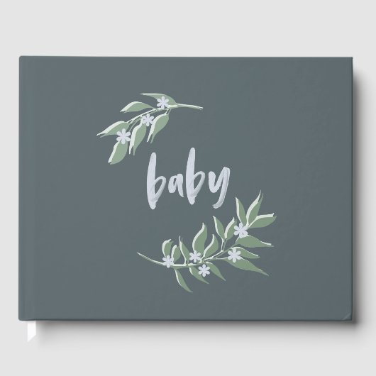 Baby shower gastenboek - Blauwe bloemenkrans (Voorkant)