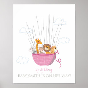 Baby shower gastenboek vingerafdrukken safari roze poster