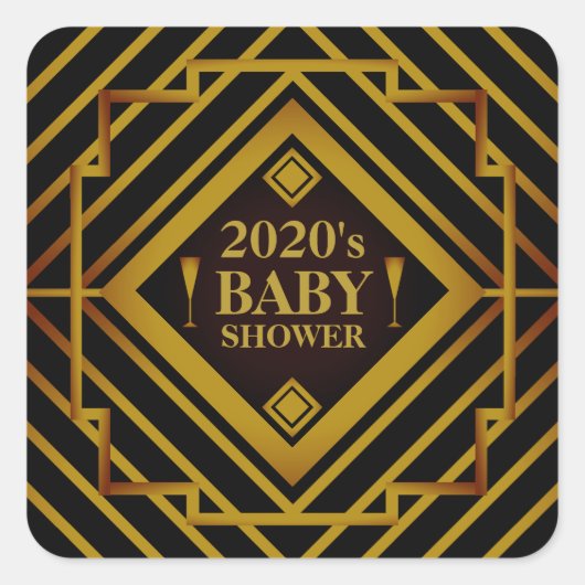 Baby shower Gatsby Gold 2020 Vierkante Sticker (Voorkant)
