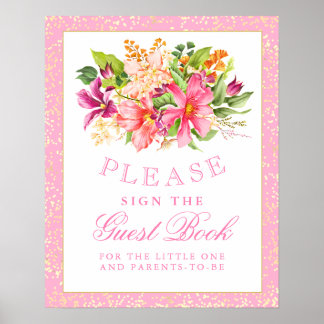 Baby shower gebarentaal Boek Flowers Bouquet Roze Poster