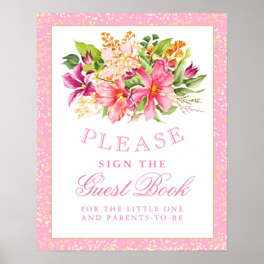 Baby shower gebarentaal Boek Flowers Bouquet Roze Poster (Voorkant)