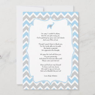 Baby shower gedicht bedankt notities, blauwe olifa