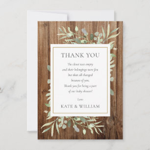 Baby Shower Gedicht Groene Bladeren Rustieke Hout Bedankkaart