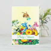 Baby shower geel bloemenhoning bij schattig kaart (Staand voorkant)