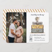 Baby shower Geel grijs koffertje Kaart (Voorkant / Achterkant)