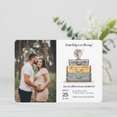 Baby shower Geel grijs koffertje Kaart (Staand voorkant)