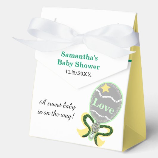 Baby Shower Geel Groen Rammelaar Bedankdoosjes (Voorkant)