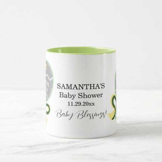 Baby shower Geel Groen Rattle Naam Mok (Midden)