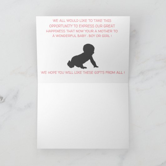 BABY SHOWER GEFELICITEERD MOEDER KAART (Binnen)