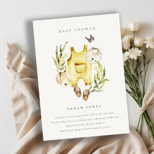Baby shower gele bladhoudende oliefabrieken uitnod bedankkaart