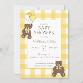 Baby Shower Gele en Witte Gestreepte Teddydieren Kaart