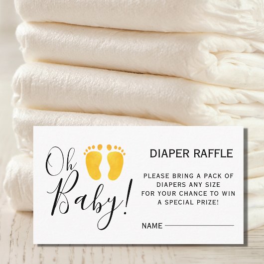 Baby shower gele voetenluier Raffle Informatiekaartje