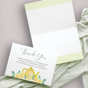 Baby Shower Gele Waterverf Bloemige Theepot Bedankkaart