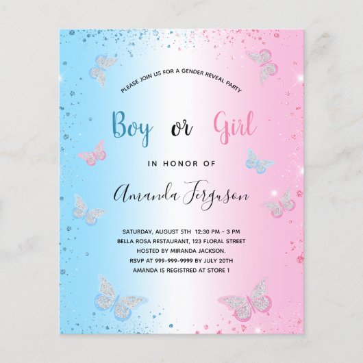 Baby shower-gender onthullen vlinders (Voorkant)