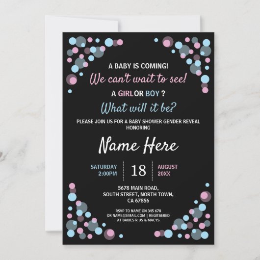Baby shower Gender Reveal Roze Blauwe Stippen Uitn Kaart (Voorkant)