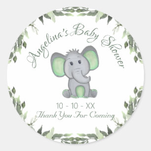 Baby shower Genderneutraal groen ellefant Ronde Sticker