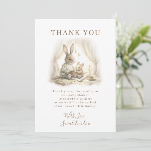 Baby shower Genderneutrale Bunny Bedankkaart (Staand voorkant)