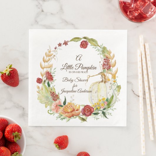 Baby shower Genderneutrale Herfst Pompoen Floral A Servet (Insitu)