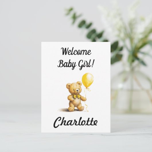 Baby shower, gepersonaliseerde teddybeer Kaart, un Briefkaart (Staand voorkant)