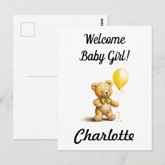 Baby shower, gepersonaliseerde teddybeer Kaart, un Briefkaart (Voorkant / Achterkant)
