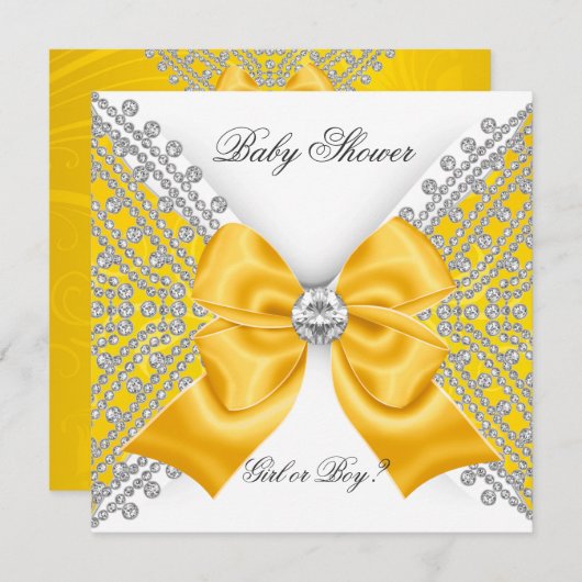 Baby shower Geslacht Geel Wit Kaart (Voorkant / Achterkant)