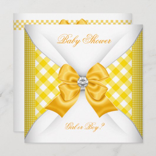 Baby shower Geslacht Geel Wit Kaart (Voorkant / Achterkant)