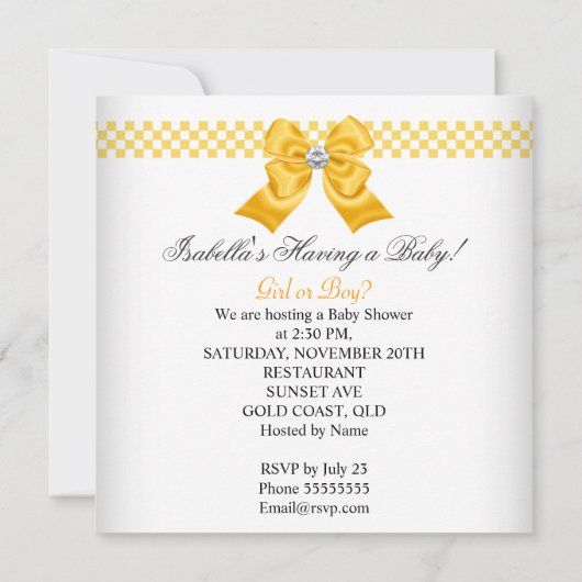 Baby shower Geslacht Geel Wit Kaart (Achterkant)