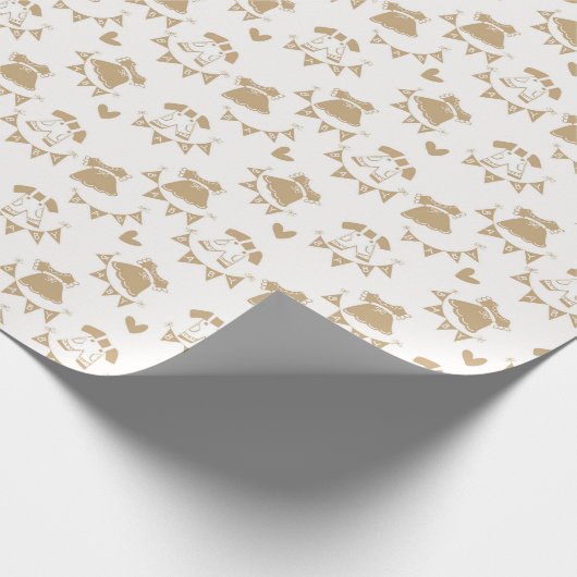 Baby shower Geslacht Neutraal Bruin en Wit Cadeaupapier (Hoek)