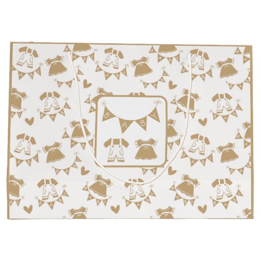 Baby shower Geslacht Neutraal Bruin en Wit Groot Cadeauzakje (Achterkant)