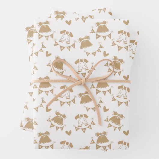 Baby shower Geslacht Neutraal Bruin en Wit Inpakpapier Vel (In situ)