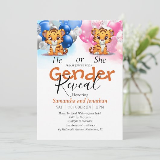 Baby Shower Geslacht Onthulling Roze en Blauwe Bal Aankondiging (Staand voorkant)