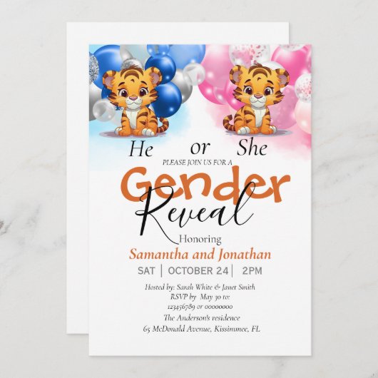 Baby Shower Geslacht Onthulling Roze en Blauwe Bal Aankondiging (Voorkant / Achterkant)